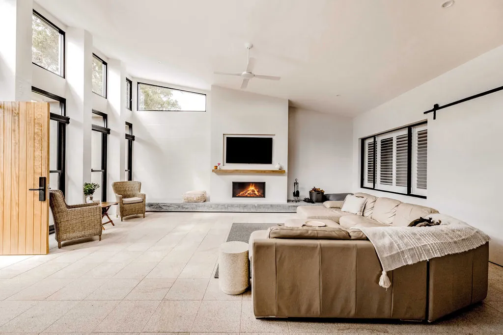 Raked ceiling and clerestory windows over the new lounge room